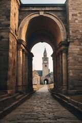 Stone Arch Leading to Clock Tower