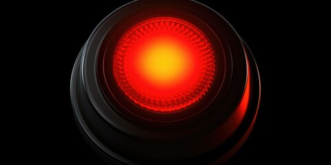Red alert lamp or warning indicator on black panel glowing. Red alert lamp