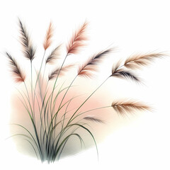 watercolor painting of floral trees, indoor plants and ornamental grass 