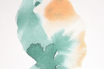Ink watercolor hand drawn pour flow painting smear brushstroke blot. Grain wall texture background.