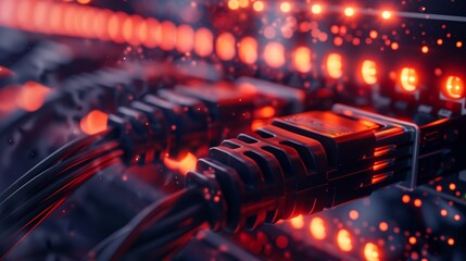 A close-up shot of network cables connected to a switch
