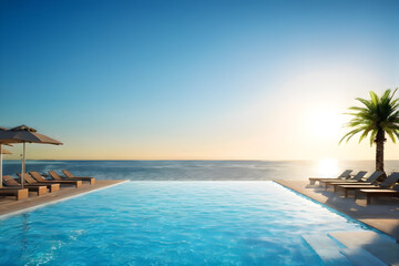 Fototapeta premium Tranquil sunset at a beachfront resort infinity pool