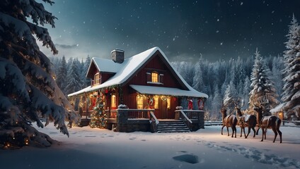 Naklejka premium Ein Wintertraum: Dorf unter Sternenhimmel