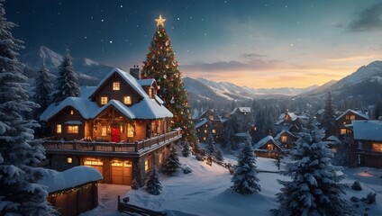 Fototapeta premium Festliche Beleuchtung in einer winterlichen Dorfstraße