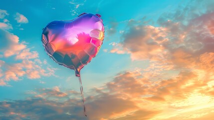 Fototapeta premium A colorful heart balloon floating in the sky
