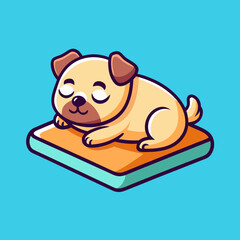 Cute Pug Dog Sleeping On Book Cartoon Vector Icon silhouette vector art illustration 