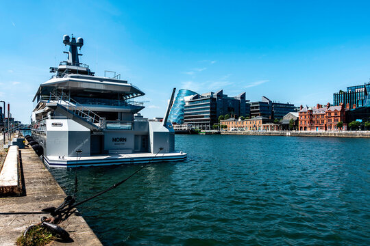 The Norn Yacht Docked on the River Liffey in Dublin, Ireland.