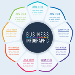 Fototapeta premium 9 Options Infographic circle design 9 steps, objects, elements or options information business infographic template