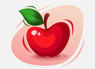 Isolated red Apple concept with leave on white background. Stylized Apple logo. Vector illustration.