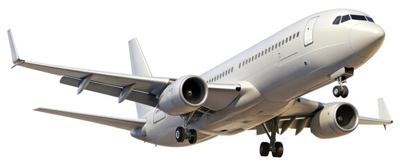 Commercial airplane taking off isolated on transparent background