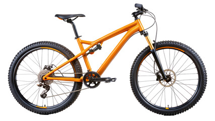 Fototapeta premium Orange mountain bike with rugged design isolated on transparent background