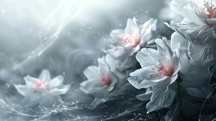   A close-up of black and white flowers with water droplets on their petals