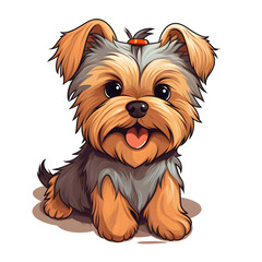 Happy Yorkshire Terrier clipart sitting on white background