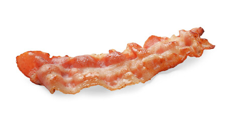 Slice of tasty fried bacon isolated on white