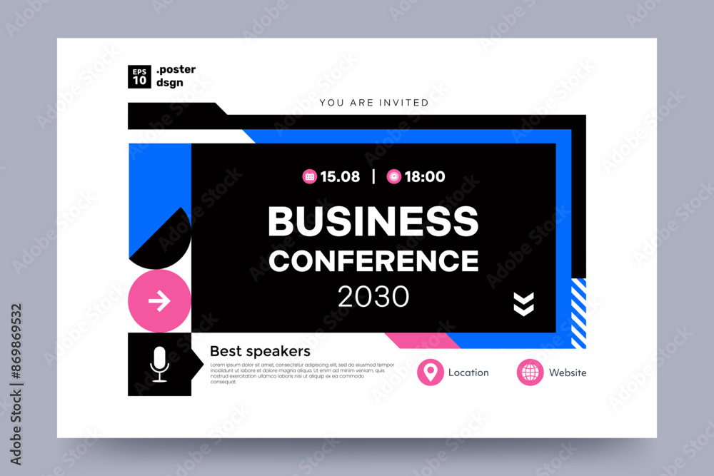Poster business conference invitation design. creative abstract geometric background with retro futuristic 