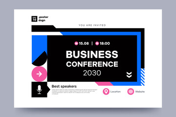 Business conference invitation design. Creative abstract geometric background with retro futuristic elements and place for text. Ideal for banner, poster, web design. Vector illustration.