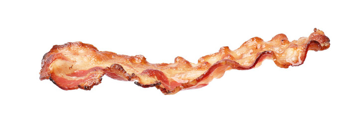 Slice of tasty fried bacon isolated on white