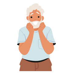 Happy Elderly Man With A Surprised Expression, Cheerful Face And Casual Outfit Convey A Sense Of Joy And Excitement