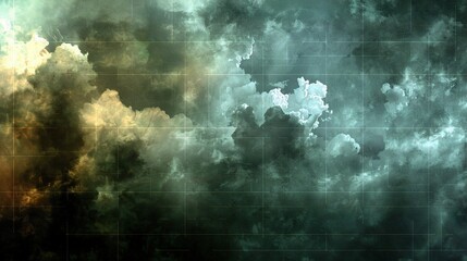 Naklejka premium A cloud cluster with a green-yellow gradient on the left, transitioning to black-white on the right