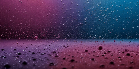 Schwebende Partikel: Ein beeindruckendes Bild von zahllosen schwebenden Tropfen und Partikeln in violett-blauen Farbtönen, die eine mystische und traumhafte Atmosphäre schaffen