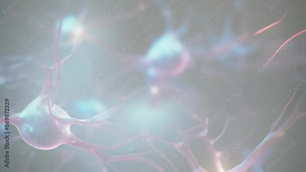Wall mural neuron cells neural network under microscope neuro research science brain signal information transfe