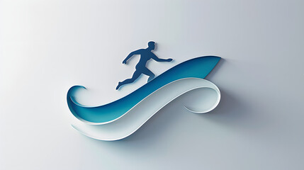 &nbsp;a man surfs on one wave on a white background