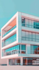 Obraz premium Modern glass building against a blue sky with clean architectural lines