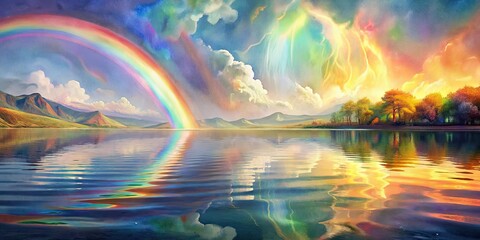 Rainbow-colored reflections created by sunlight, forming a vibrant background