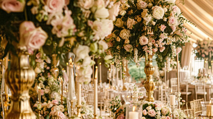 Grand wedding decoration in the country manor, floral decor and event celebration, flowers, wedding aisle and tablescape in the garden, English countryside style idea