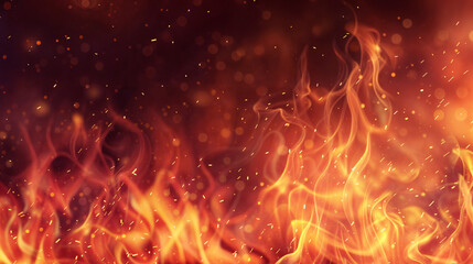 A close-up view of a raging fire with numerous tall flames flickering and swaying dramatically