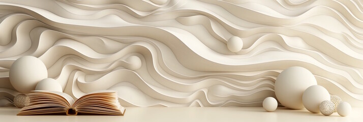 Open book with elegant beige abstract waves, concept of sophistication and elegance, book lovers day
