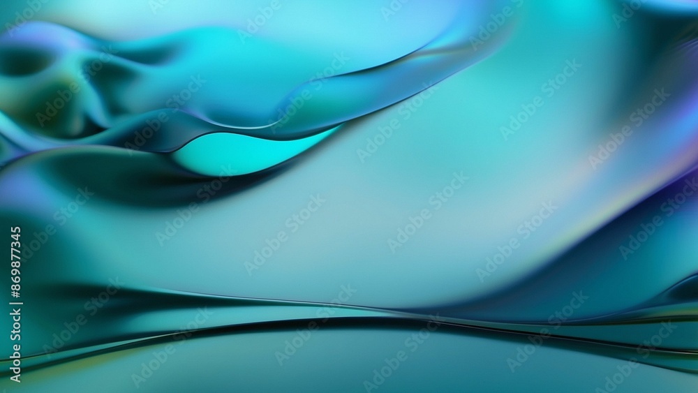 Wall mural gradient aqua blue, green, teal background with energy flow, blurred waves and lines, empty space, t