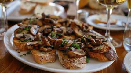 The aroma of earthy mushrooms fills the air as a platter of wild mushroom crostini is passed around the table.