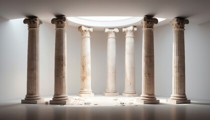 Naklejka premium remains of columns from the Roman Empire, isolated white background. 