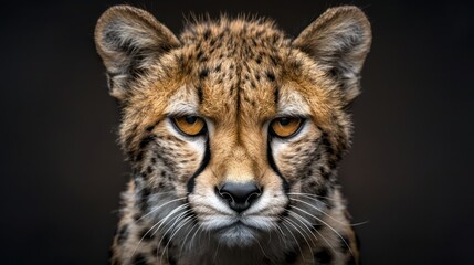 Obraz premium Close-up of Leopard Ears and Fur on a Black Background in High Detail