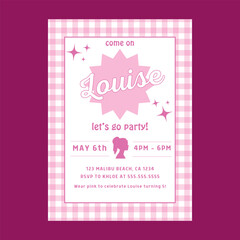 Pink Doll Girl Birthday Invitation