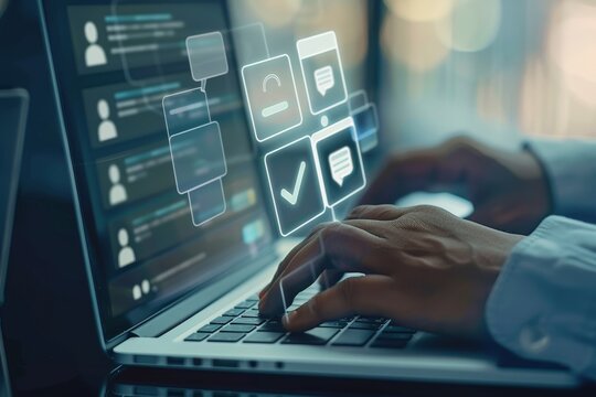 Online form on a laptop, with multiple options and boxes for choosing one of them. communication graph technology icon interface. Planing financial analysis marketing communication technology concept
