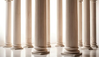 remains of columns from the Roman Empire, isolated white background. 
