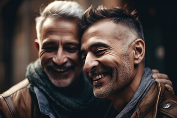 Fototapeta premium Happy Gay Couple Embracing, Smiling In Love