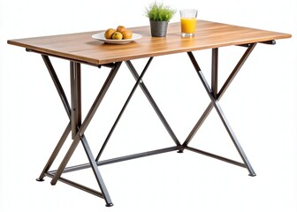 Compact foldable dining table with sleek metal legs and durable wooden surface, perfect for optimizing space in small apartments, studios, and urban dwellings.