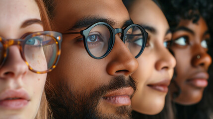 Diverse group of people looking in same direction with hope