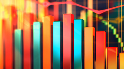 Obraz premium Bar charts with many colors going up and down for stock market investment