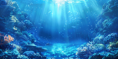 Naklejka premium Beautiful blue ocean background with sunlight and undersea scene, perfect for travel and leisure-themed designs