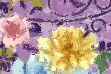 Obraz premium Oil paintings and various flowers, lotus leaves, lotus flowers, fish, roses, peonies, butterflies, cranes, chrysanthemums, all beautiful
