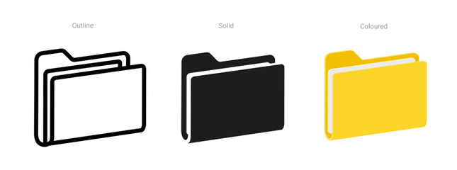 Folder icon all style, outline, solid and coloured
