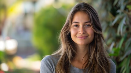 Obraz premium Beautiful young woman with long hair smiling