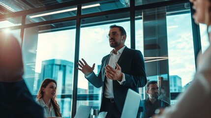 Businessman giving a presentation to his colleagues in a conference room