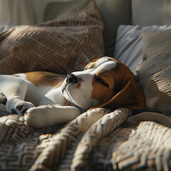 Beagle puppy on the couch sleeping