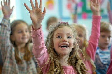 Fototapeta premium Happy and Engaged Elementary Students Participating in Classroom Activities