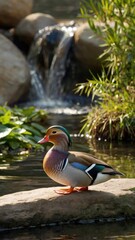 Obraz premium Colorful Mandarin Ducks on a River